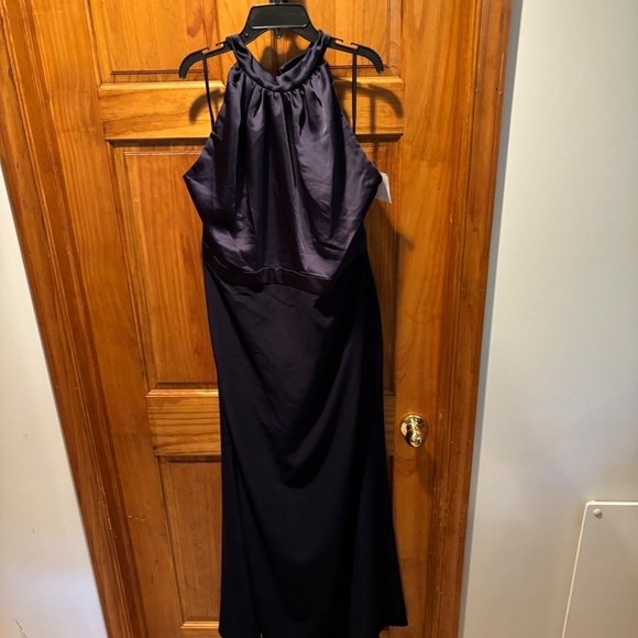 After Six High Neck Open Back Gown With Scarf Tie In Midnight Navy Size 22W NWT - Picture 2 of 6
